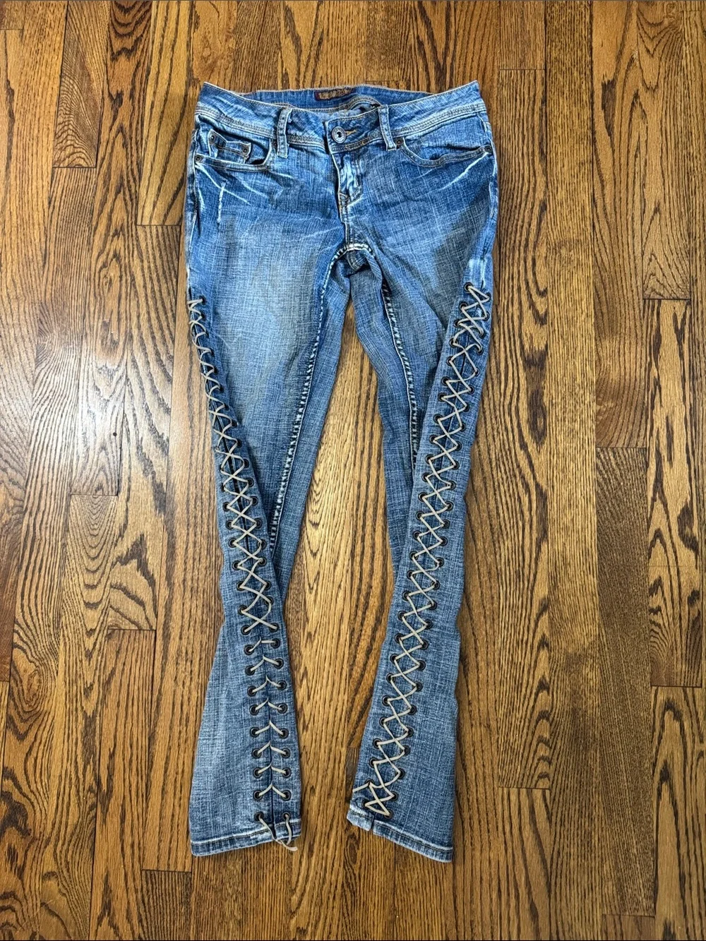 Vintage Y2K Zanadi Premium Lace-Up Side Low Rise Skinny Jeans Size 7 | 28x29